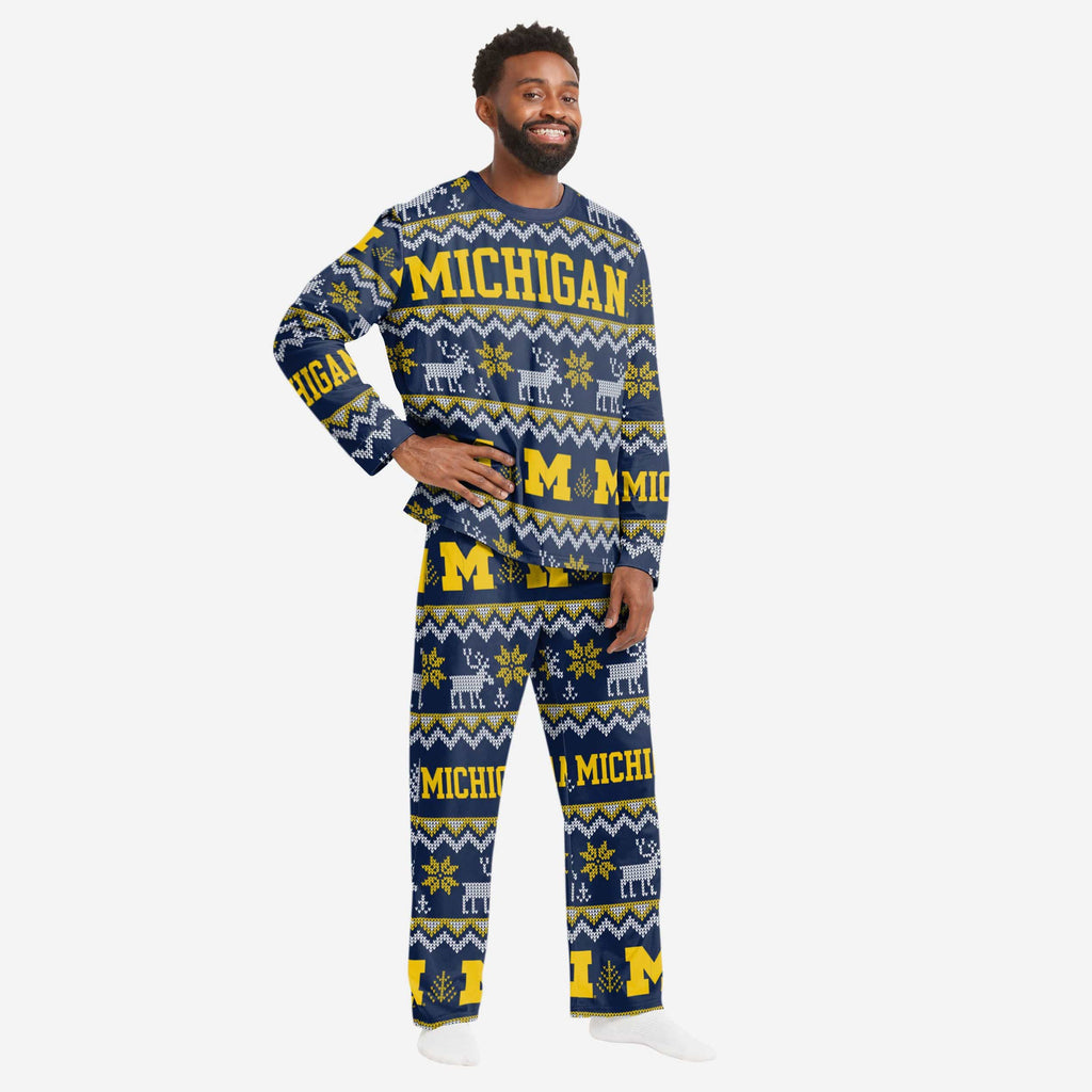 Michigan Wolverines Mens Ugly Pattern Family Holiday Pajamas FOCO S - FOCO.com