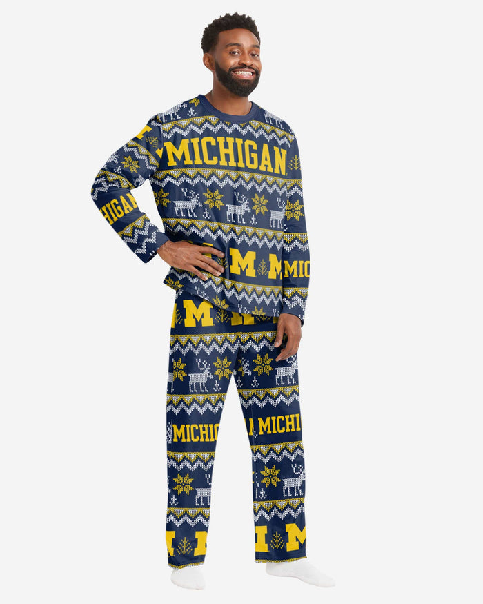 Michigan Wolverines Mens Ugly Pattern Family Holiday Pajamas FOCO S - FOCO.com