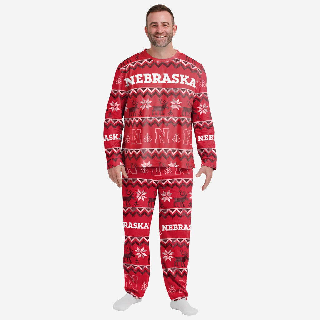 Nebraska Cornhuskers Mens Ugly Pattern Family Holiday Pajamas FOCO S - FOCO.com