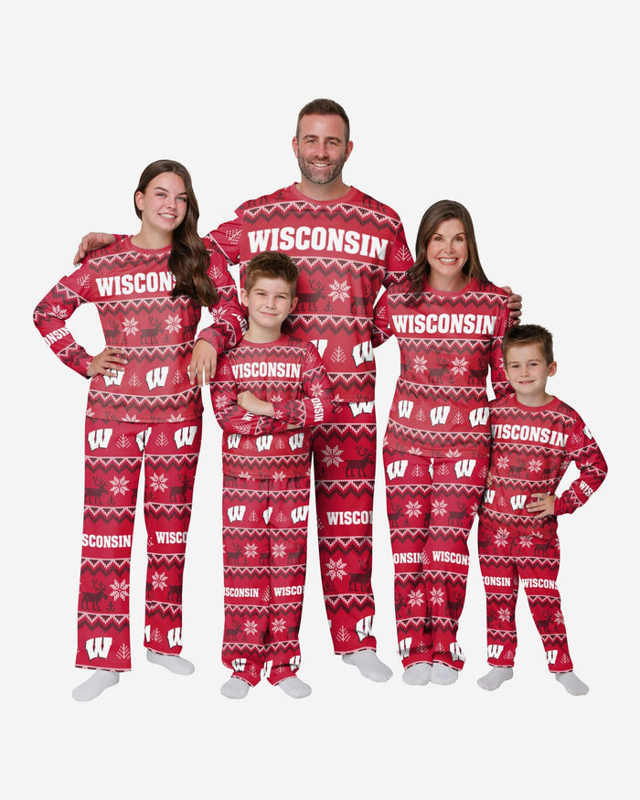 Wisconsin Badgers Mens Ugly Pattern Family Holiday Pajamas FOCO - FOCO.com