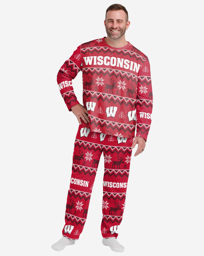 Wisconsin Badgers Mens Ugly Pattern Family Holiday Pajamas FOCO S - FOCO.com