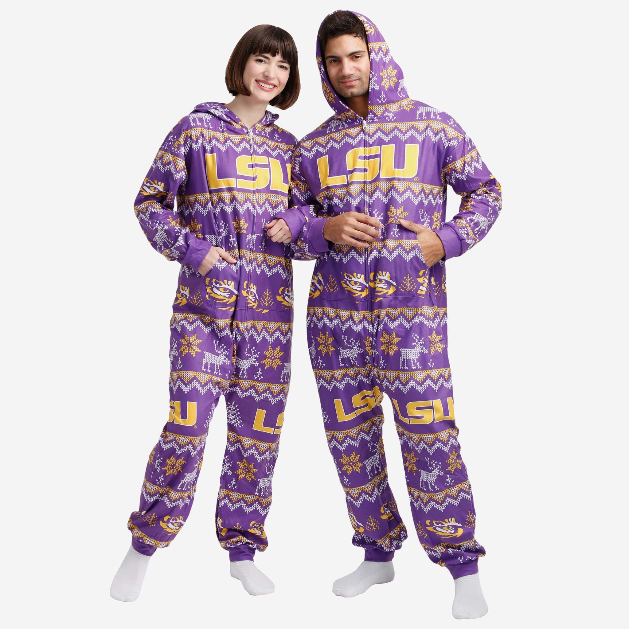 LSU Tigers Ugly Pattern One Piece Pajamas FOCO - Main Image