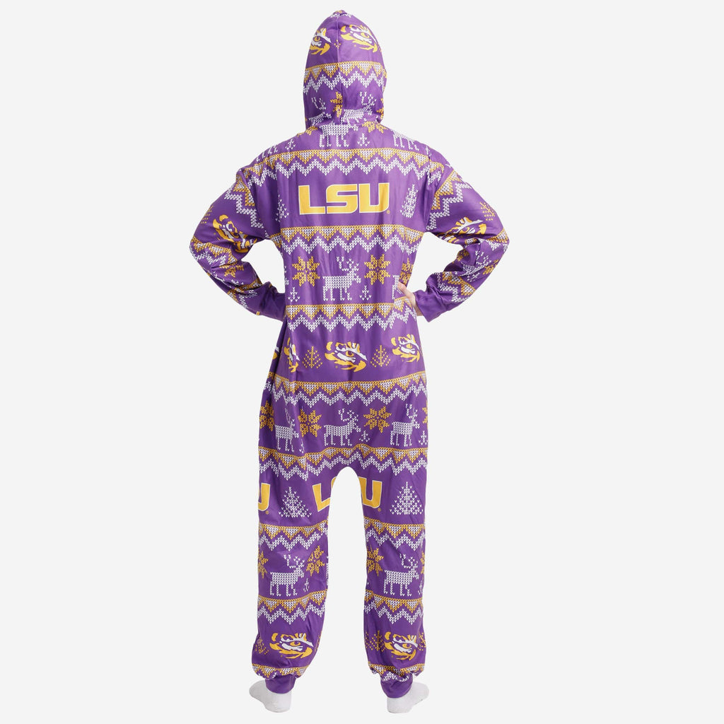 LSU Tigers Ugly Pattern One Piece Pajamas FOCO