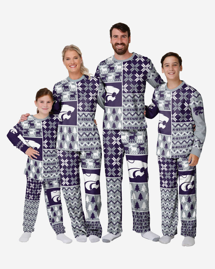Kansas State Wildcats Youth Busy Block Family Holiday Pajamas FOCO - FOCO.com