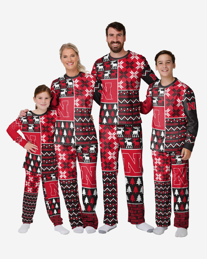 Nebraska Cornhuskers Youth Busy Block Family Holiday Pajamas FOCO - FOCO.com