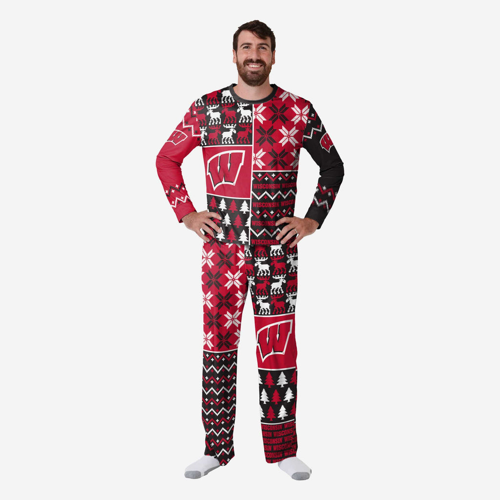 Wisconsin Badgers Mens Busy Block Family Holiday Pajamas FOCO S - FOCO.com