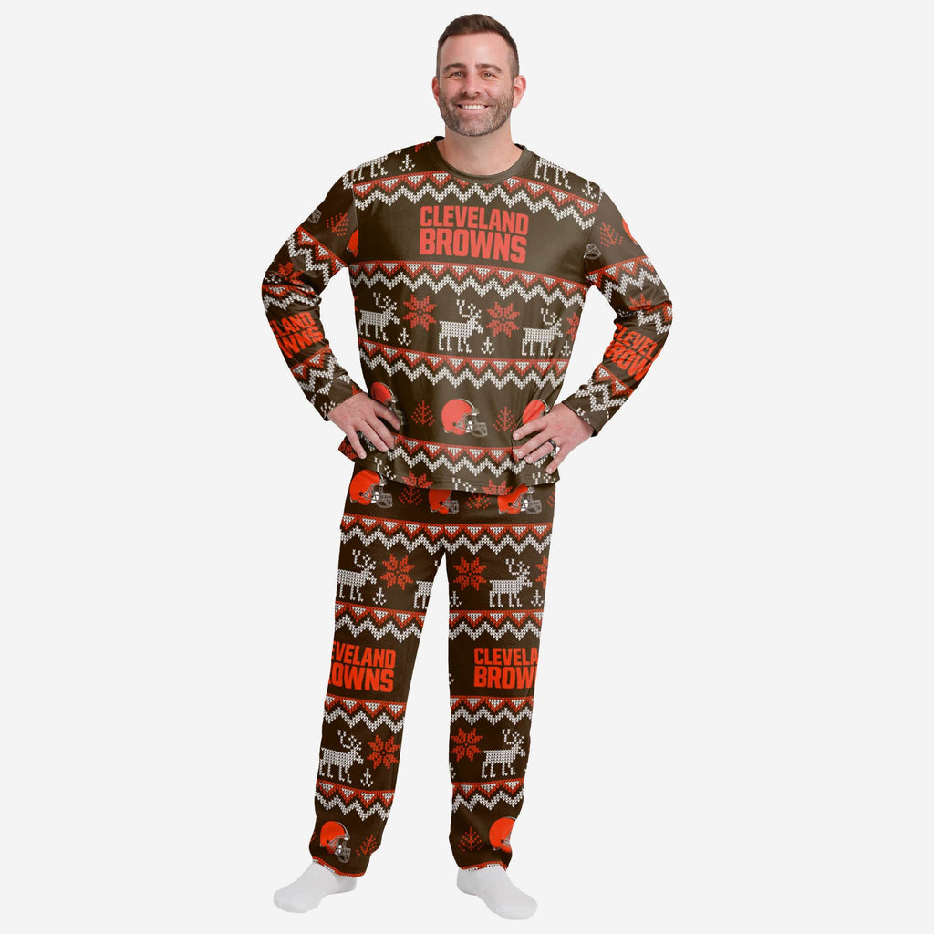 Cleveland Browns Mens Ugly Pattern Family Holiday Pajamas FOCO S - FOCO.com