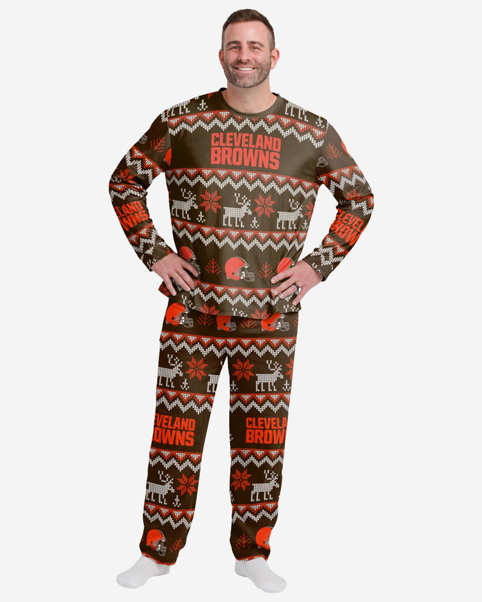 Cleveland Browns Mens Ugly Pattern Family Holiday Pajamas FOCO S - FOCO.com