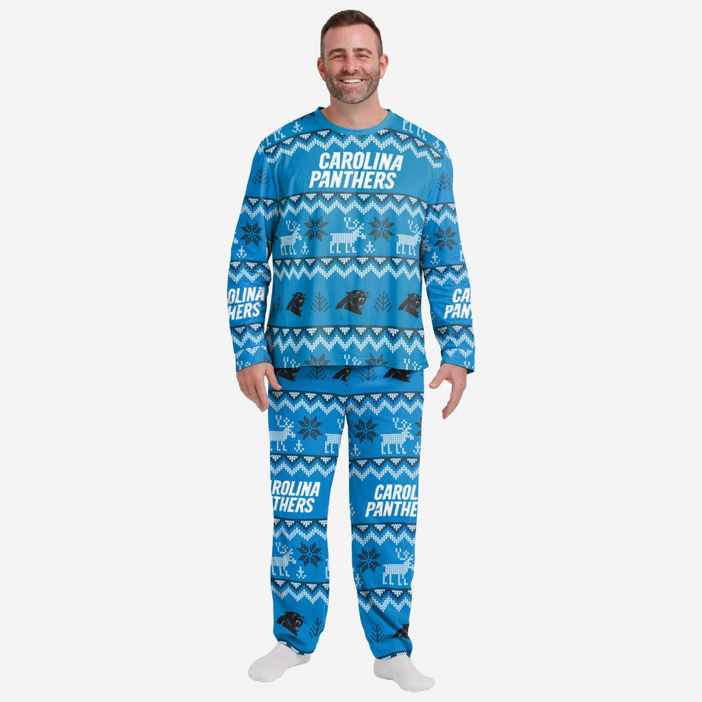 Carolina Panthers Mens Ugly Pattern Family Holiday Pajamas FOCO S - FOCO.com