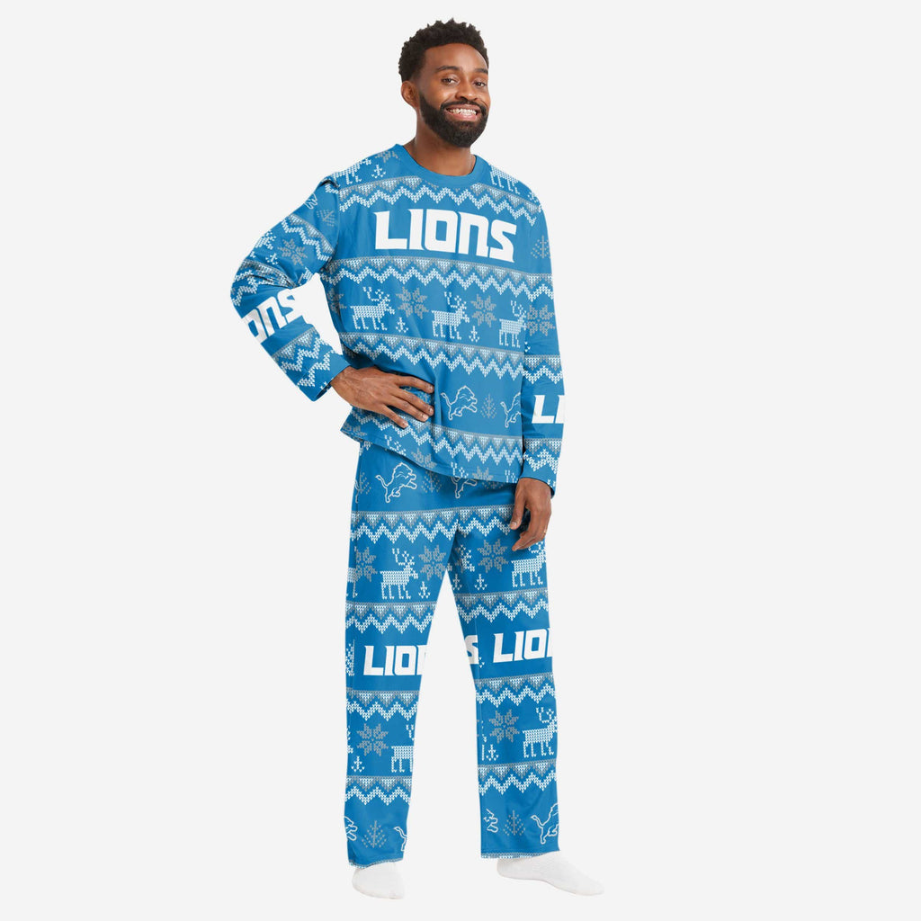 Detroit Lions Mens Ugly Pattern Family Holiday Pajamas FOCO S - FOCO.com