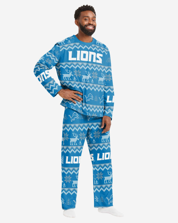 Detroit Lions Mens Ugly Pattern Family Holiday Pajamas FOCO S - FOCO.com
