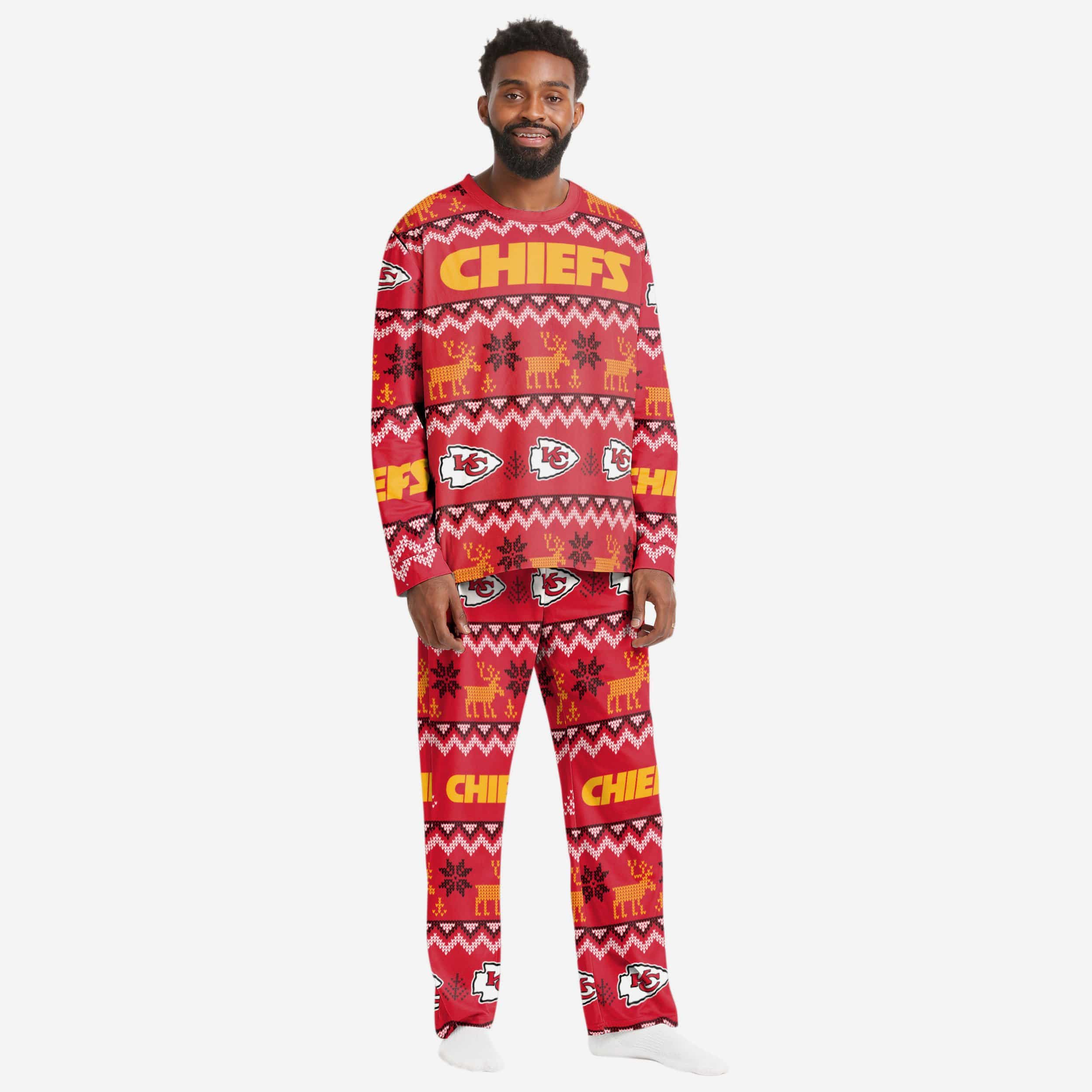 Chiefs Christmas Pajamas Kansas City Chiefs Mens Ugly Pattern