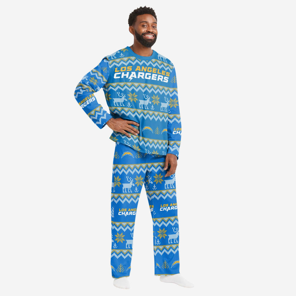 Los Angeles Chargers Mens Ugly Pattern Family Holiday Pajamas FOCO S - FOCO.com
