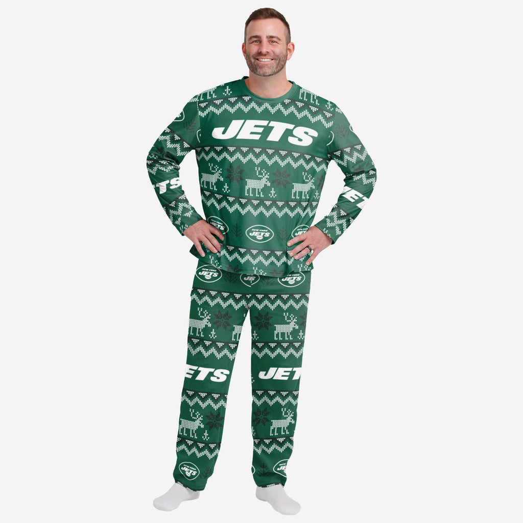 New York Jets Mens Ugly Pattern Family Holiday Pajamas FOCO S - FOCO.com