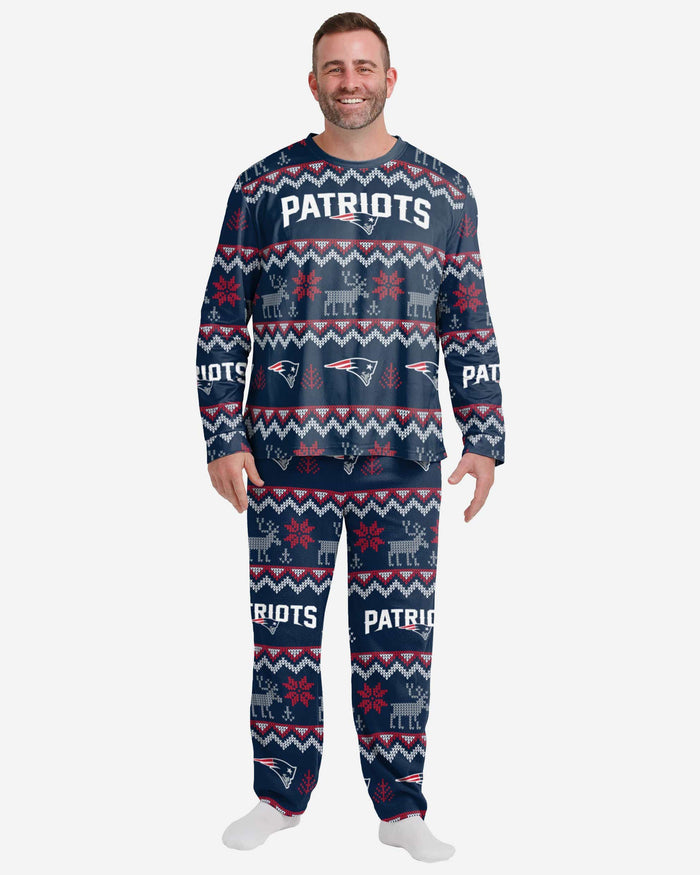 New England Patriots Mens Ugly Pattern Family Holiday Pajamas FOCO S - FOCO.com