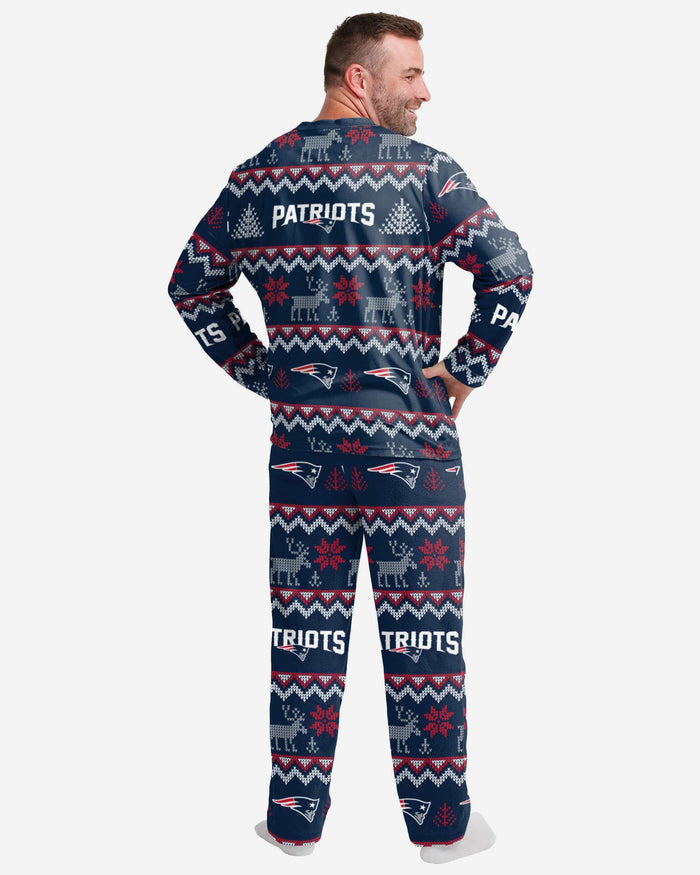 New England Patriots Mens Ugly Pattern Family Holiday Pajamas FOCO - FOCO.com