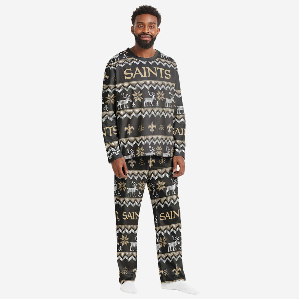 New Orleans Saints Mens Ugly Pattern Family Holiday Pajamas FOCO S - FOCO.com