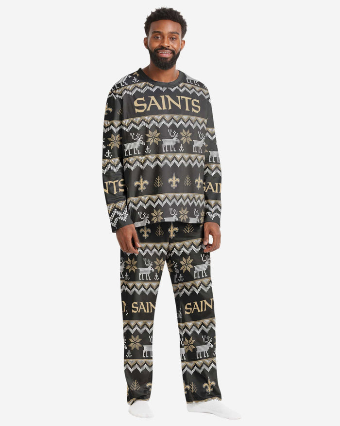 New Orleans Saints Mens Ugly Pattern Family Holiday Pajamas FOCO S - FOCO.com