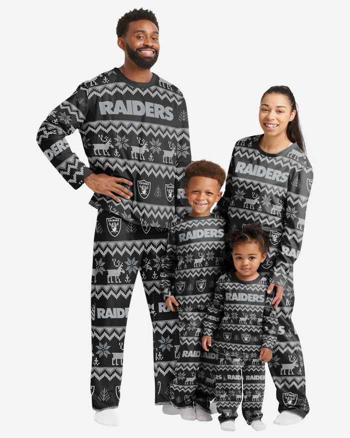 Men's Las Vegas Raiders Black Holiday Wordmark Ugly Pajama Set