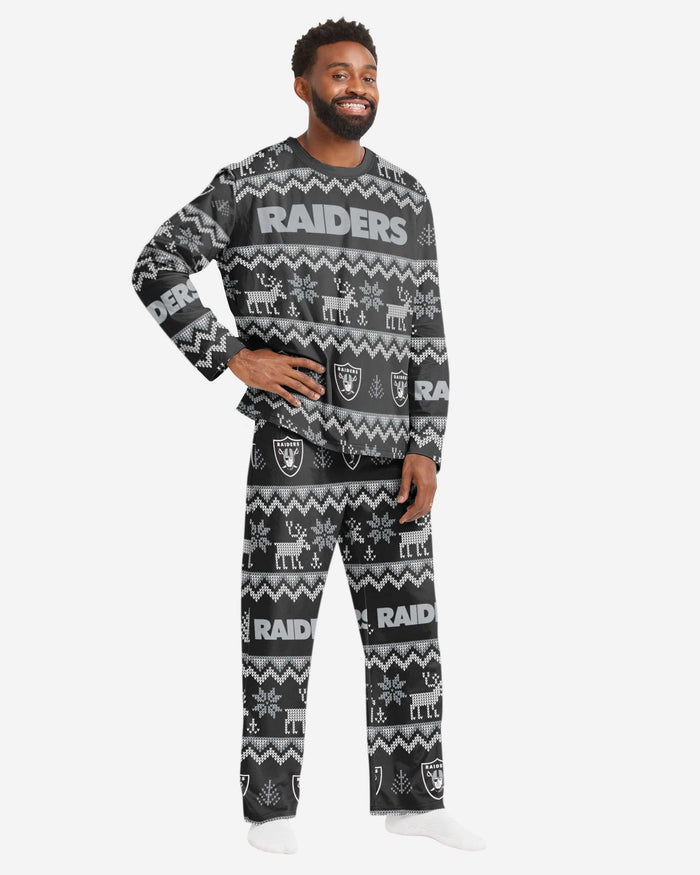 Las Vegas Raiders Mens Ugly Pattern Family Holiday Pajamas FOCO S - FOCO.com