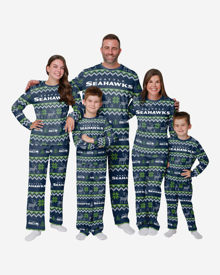 Seattle Seahawks Mens Ugly Pattern Family Holiday Pajamas FOCO - FOCO.com
