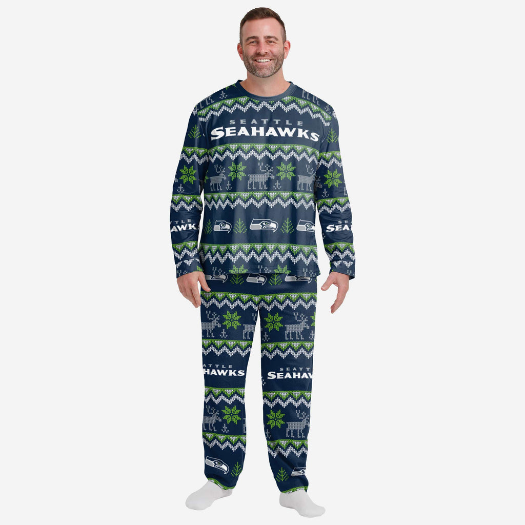 Seattle Seahawks Mens Ugly Pattern Family Holiday Pajamas FOCO S - FOCO.com