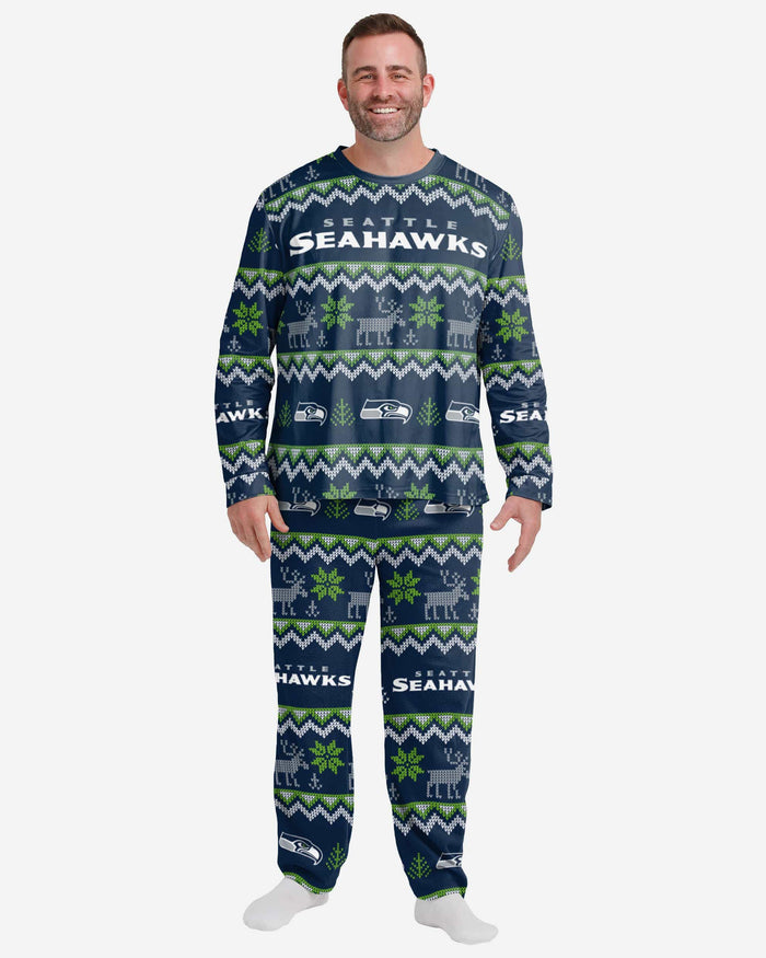 Seattle Seahawks Mens Ugly Pattern Family Holiday Pajamas FOCO S - FOCO.com