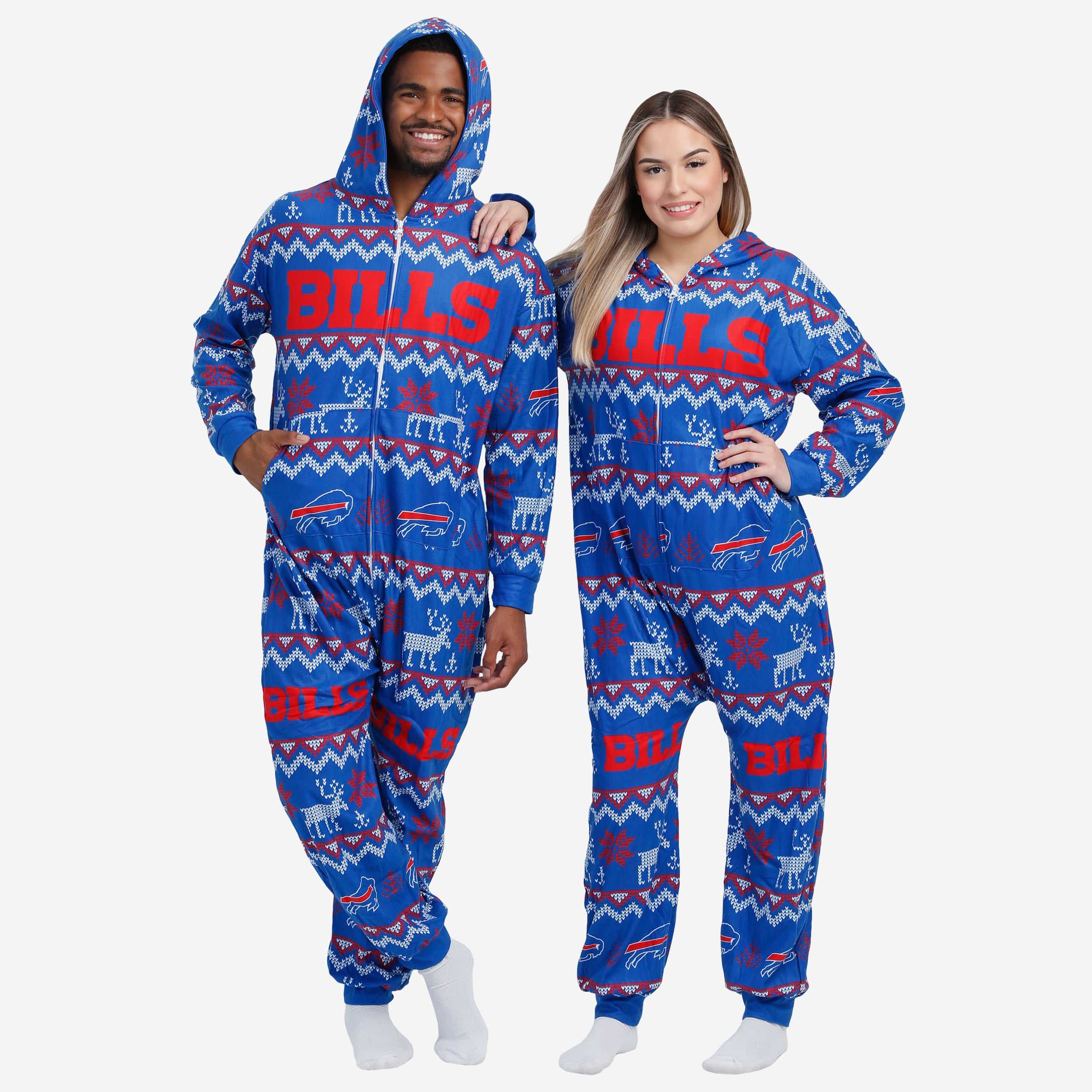 Buffalo Bills NFL Ugly Pattern One Piece Pajamas