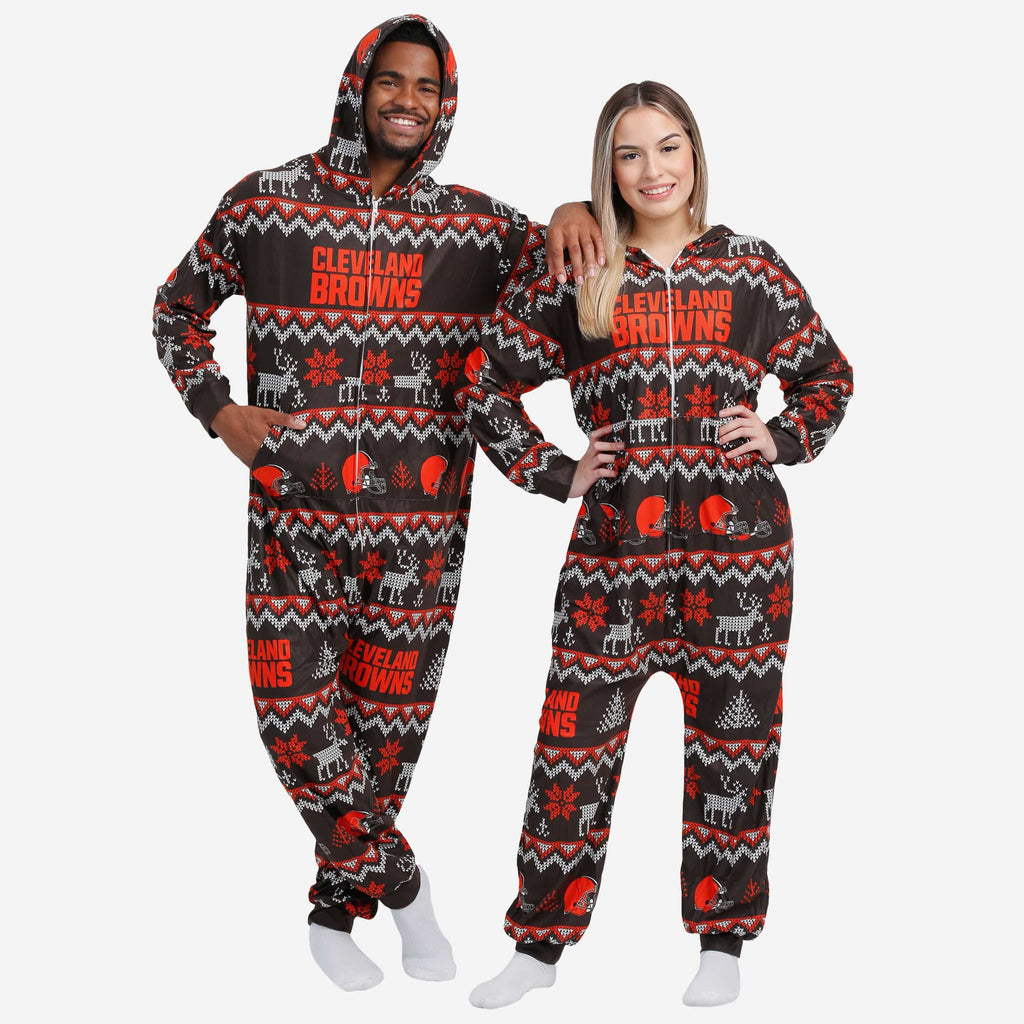 Cleveland Browns Ugly Pattern One Piece Pajamas FOCO - FOCO.com