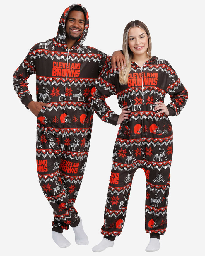 Cleveland Browns Ugly Pattern One Piece Pajamas FOCO - FOCO.com