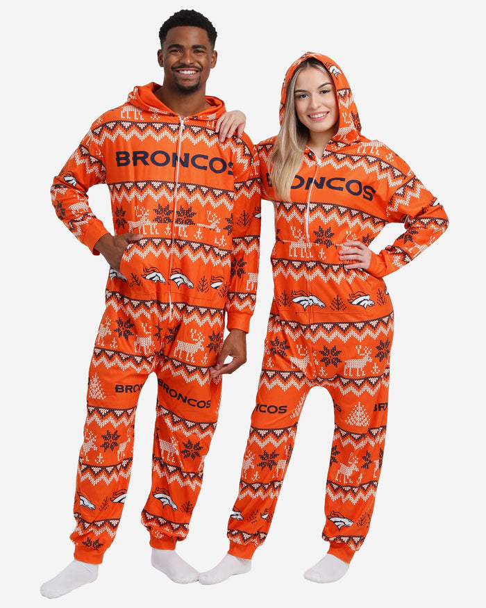 Denver Broncos Ugly Pattern One Piece Pajamas FOCO - FOCO.com