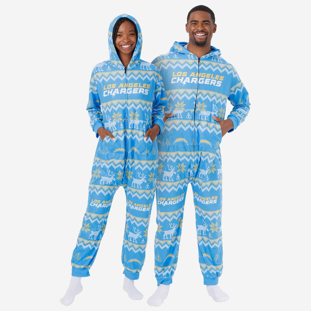 Los Angeles Chargers Ugly Pattern One Piece Pajamas FOCO S - FOCO.com