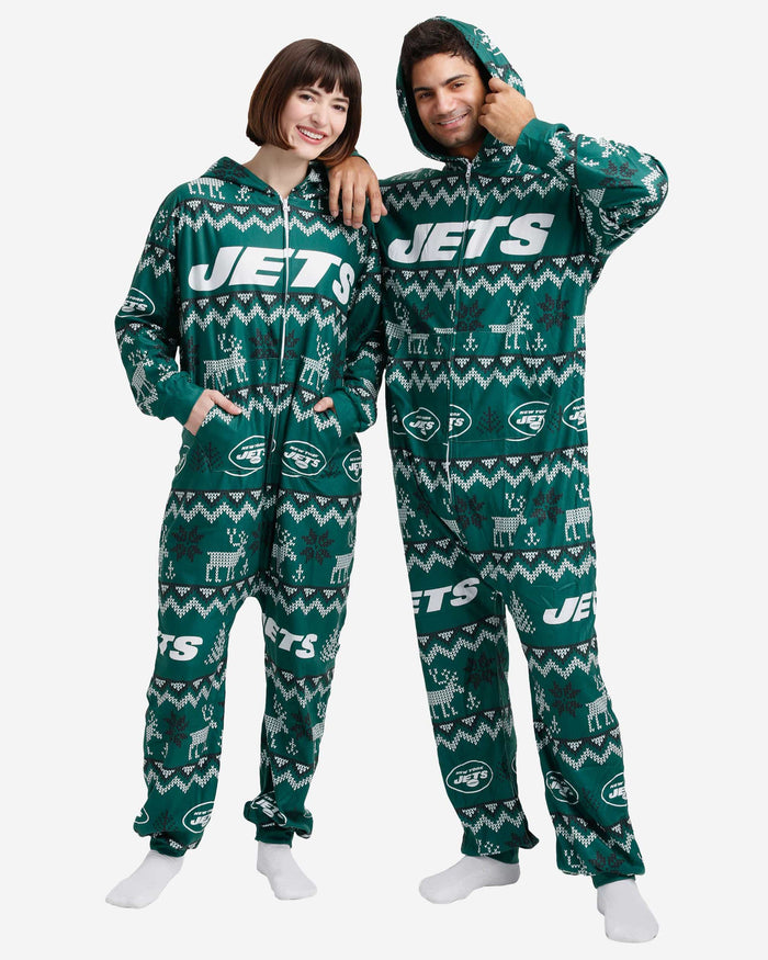 New York Jets Ugly Pattern One Piece Pajamas FOCO - FOCO.com
