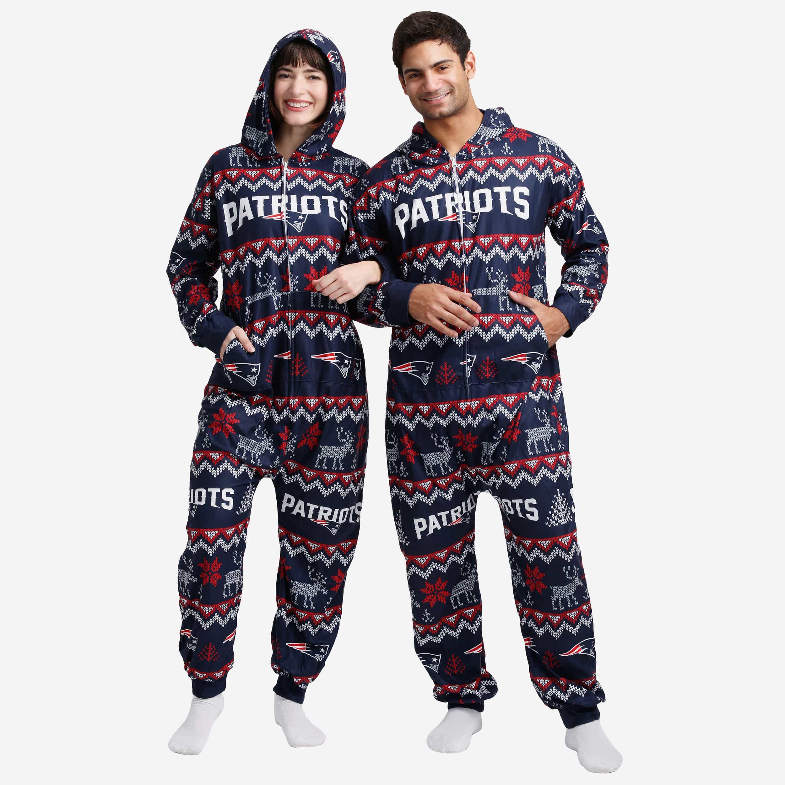 New England Patriots Ugly Pattern One Piece Pajamas FOCO