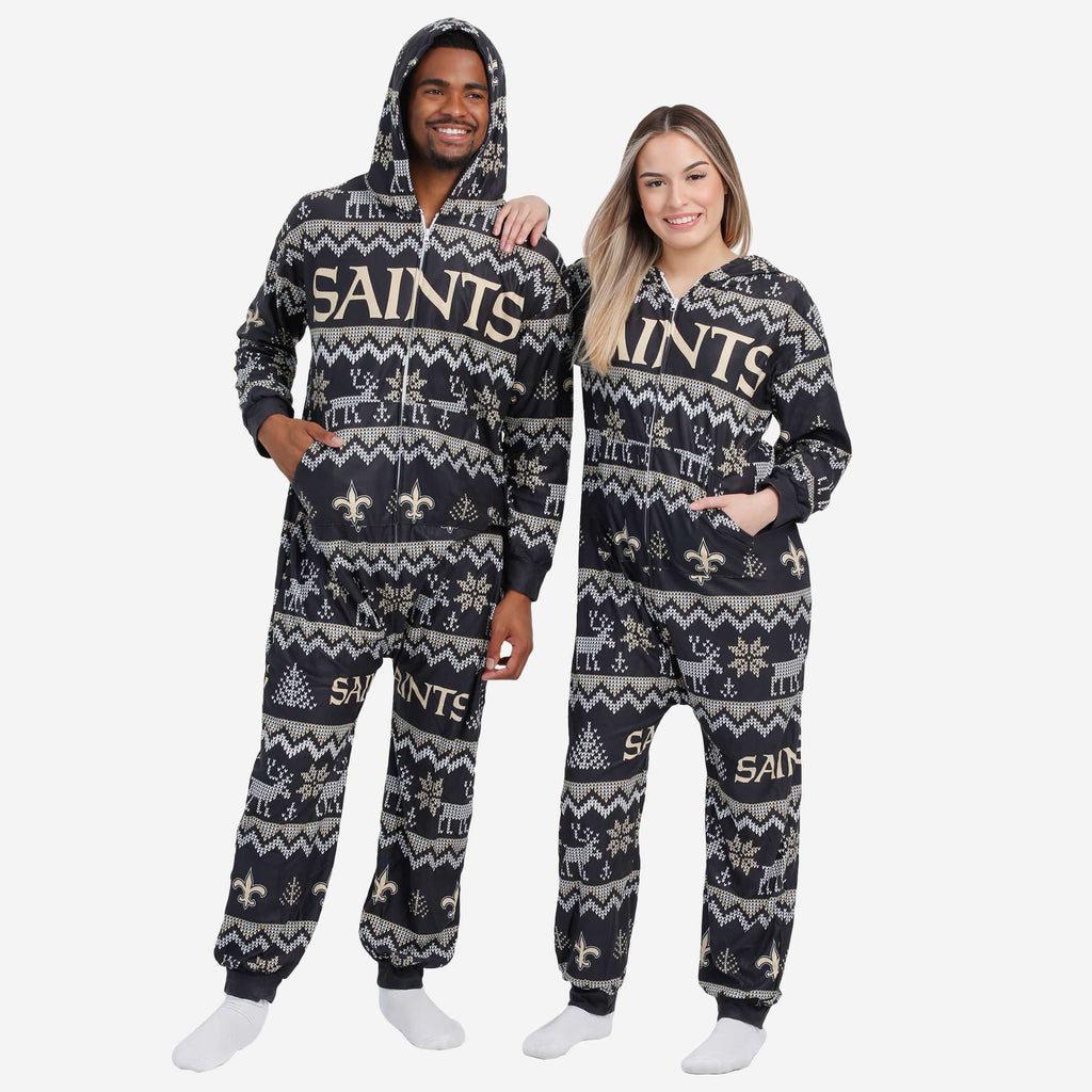 New Orleans Saints Ugly Pattern One Piece Pajamas FOCO - FOCO.com
