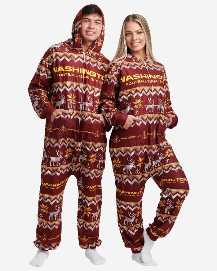 Washington Commanders Original Ugly Pattern One Piece Pajamas FOCO - FOCO.com