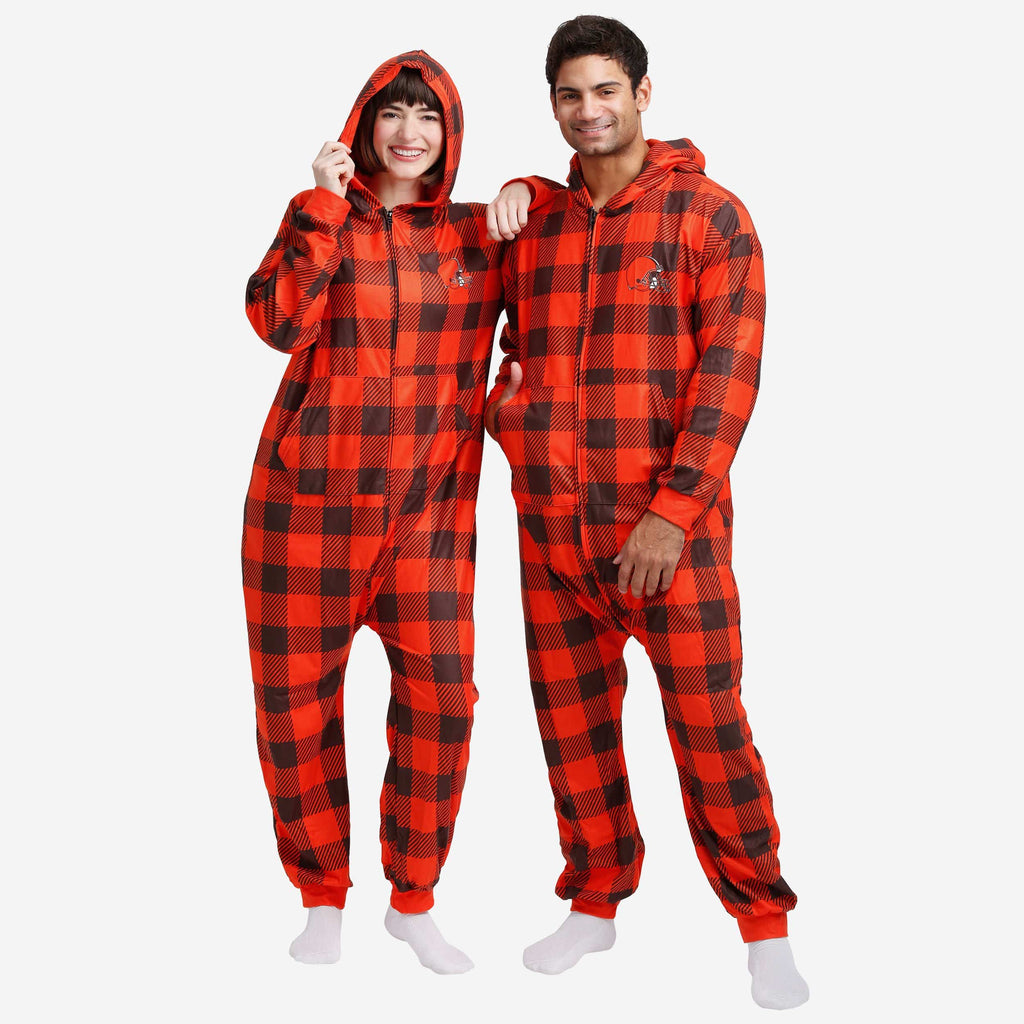 Cleveland Browns Plaid One Piece Pajamas FOCO S - FOCO.com