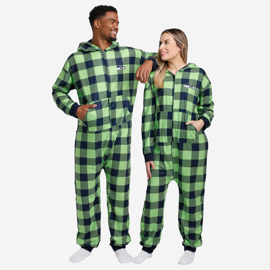 Seattle Seahawks Plaid One Piece Pajamas FOCO S - FOCO.com