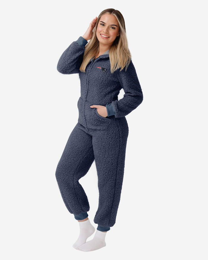 New England Patriots Womens Sherpa One Piece Pajamas FOCO S - FOCO.com