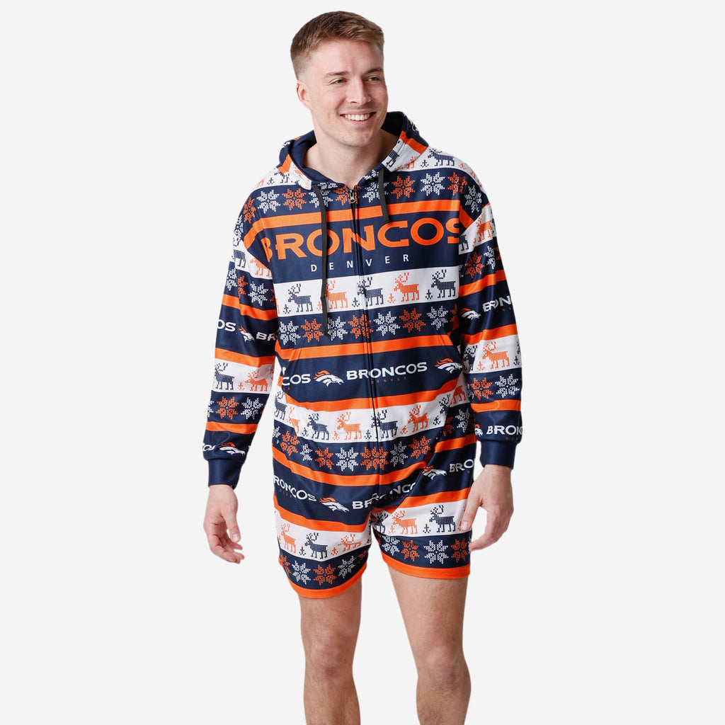 Denver Broncos Ugly Short One Piece Pajamas FOCO S - FOCO.com