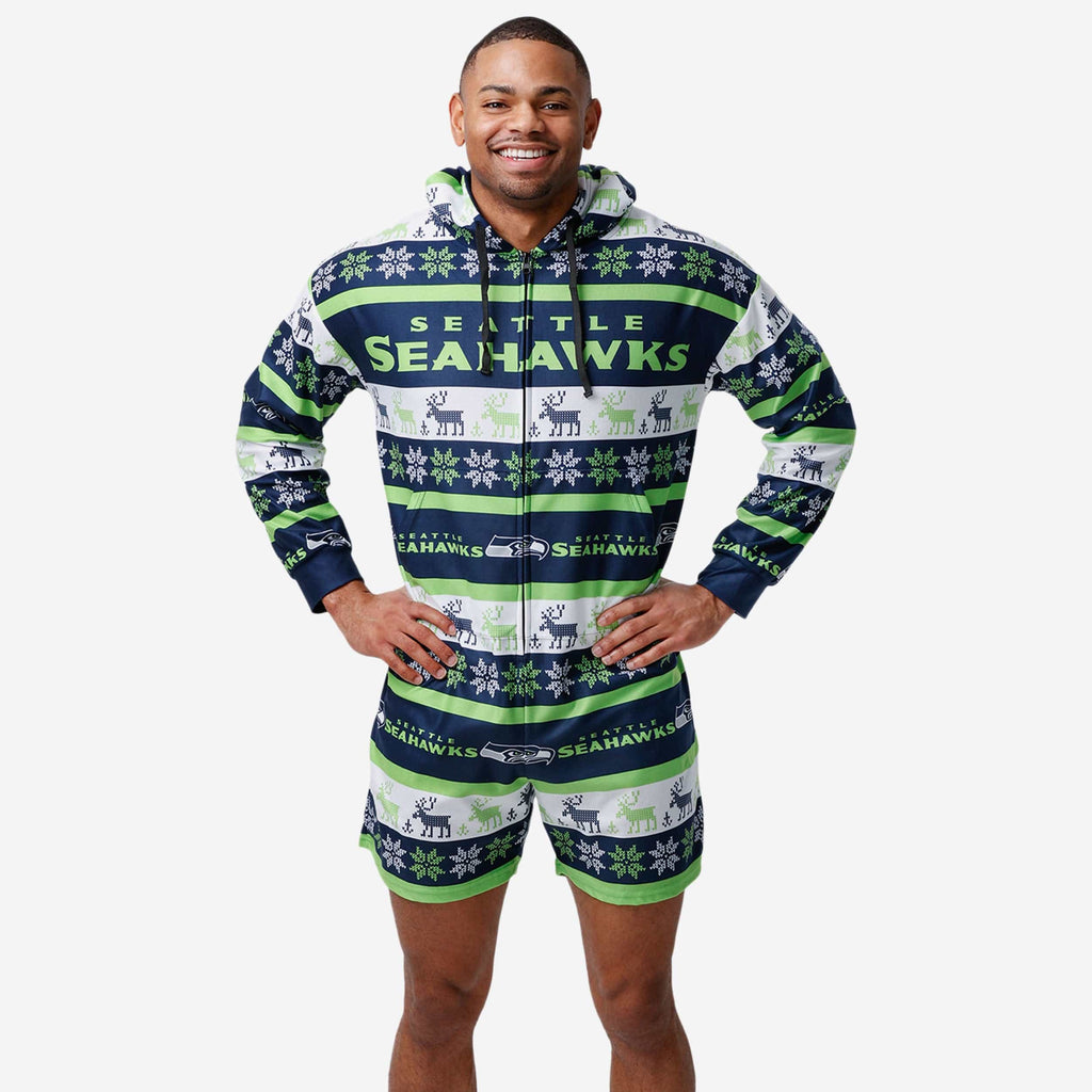 Seattle Seahawks Ugly Short One Piece Pajamas FOCO S - FOCO.com