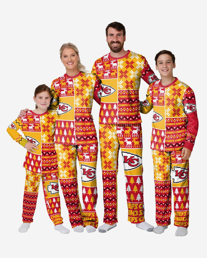 Kansas City Chiefs Youth Busy Block Family Holiday Pajamas FOCO - FOCO.com