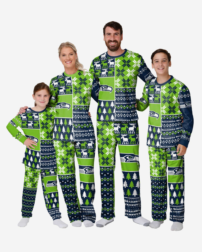 Seattle Seahawks Mens Busy Block Family Holiday Pajamas FOCO - FOCO.com
