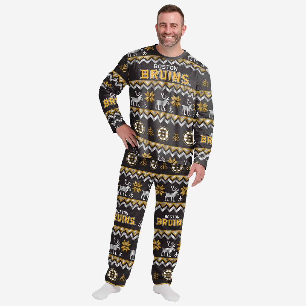 Boston Bruins Mens Ugly Pattern Family Holiday Pajamas FOCO S - FOCO.com