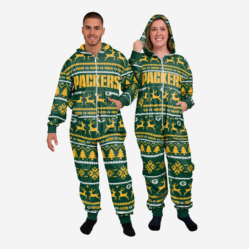 Green Bay Packers Holiday One Piece Pajamas FOCO XS - FOCO.com
