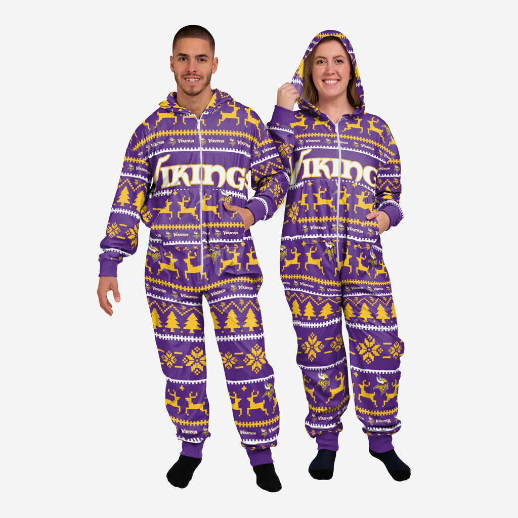 Minnesota Vikings Holiday One Piece Pajamas FOCO XS - FOCO.com