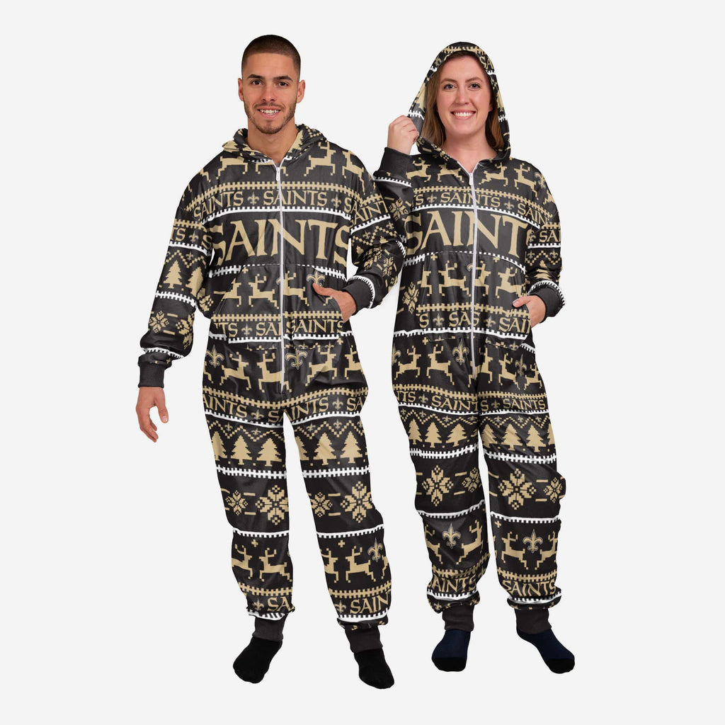 New Orleans Saints Holiday One Piece Pajamas FOCO XS - FOCO.com