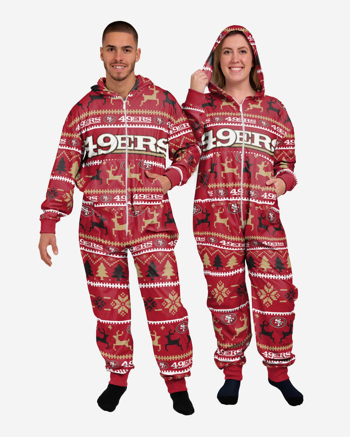 San Francisco 49ers Holiday One Piece Pajamas FOCO XS - FOCO.com