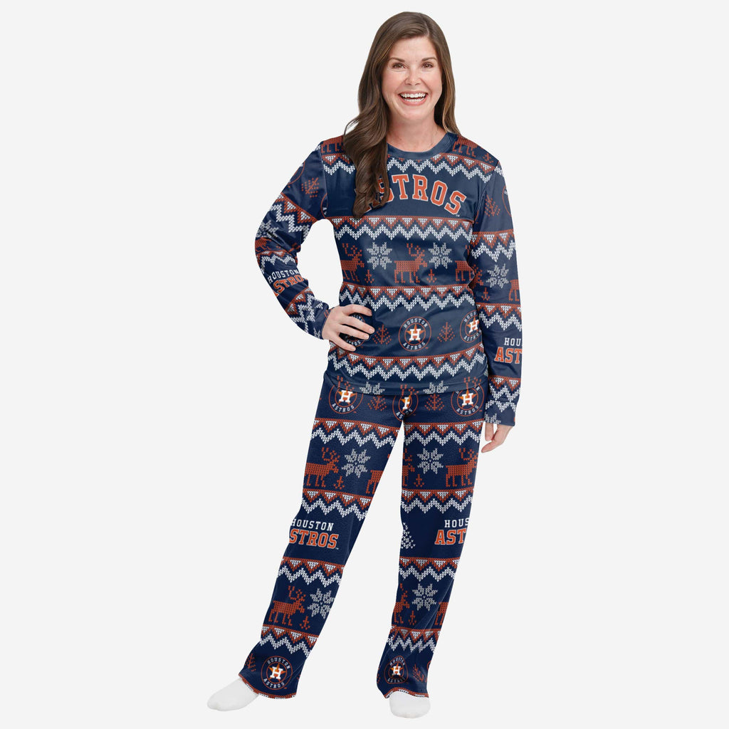Houston Astros Womens Ugly Pattern Family Holiday Pajamas FOCO S - FOCO.com
