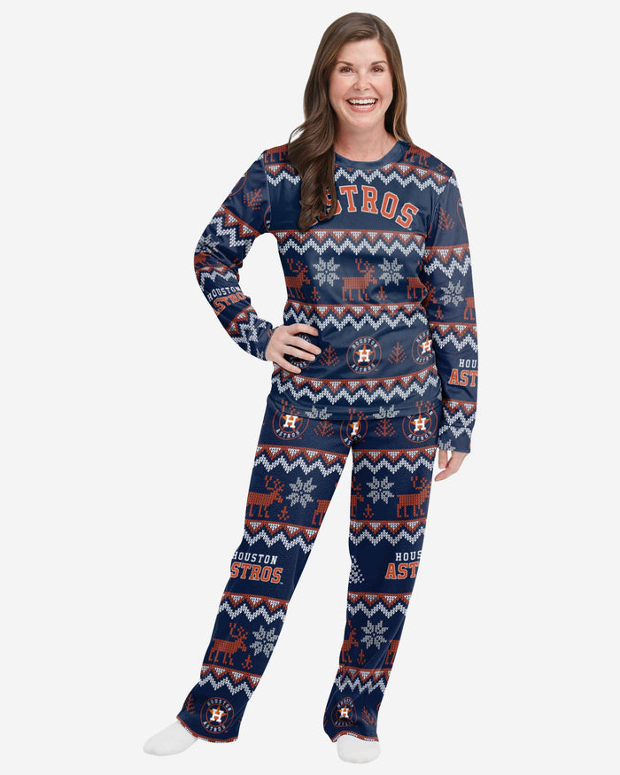 Houston Astros Womens Ugly Pattern Family Holiday Pajamas FOCO S - FOCO.com